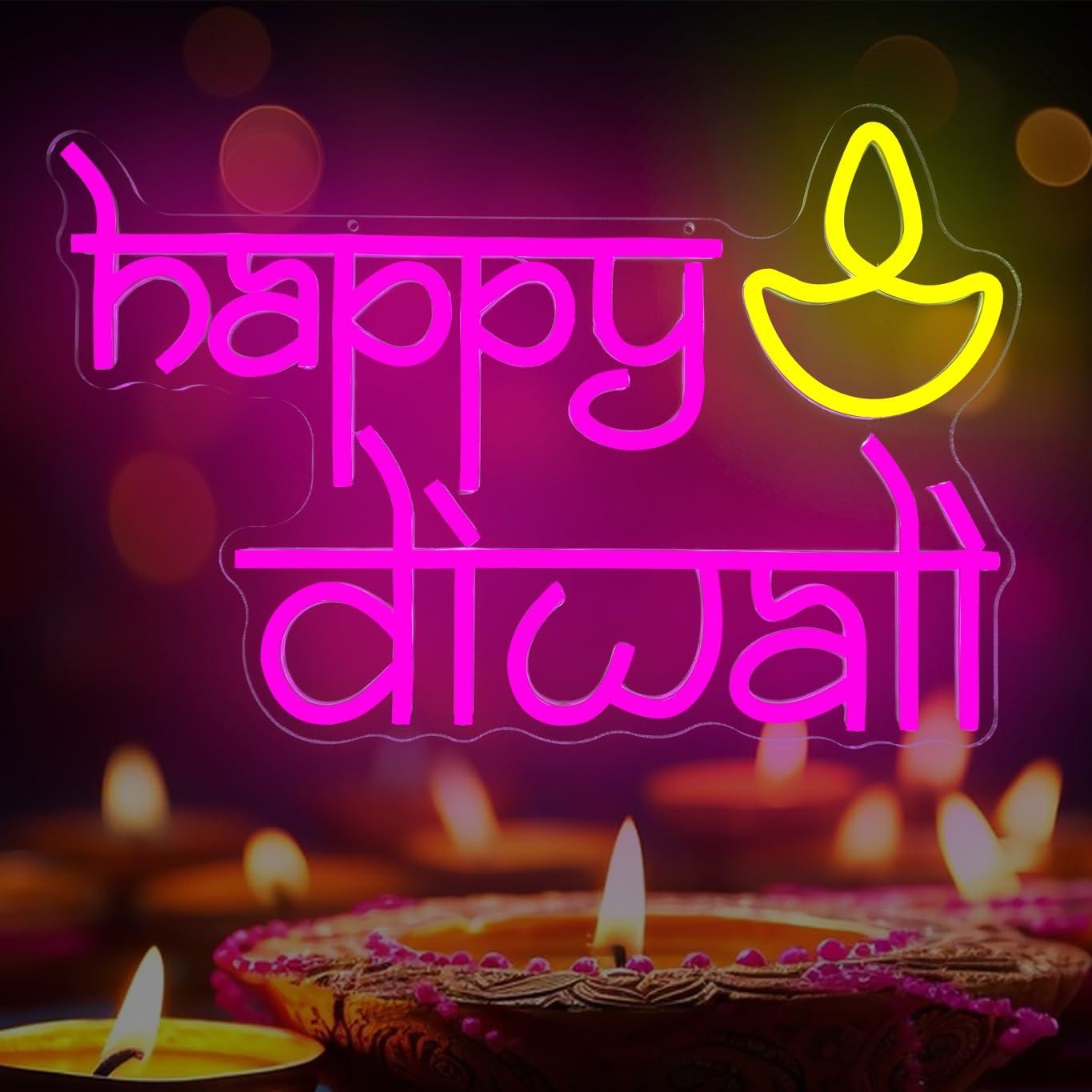 Neon Sign Party - Mutlu Diwali Neon Tabelası USB Güçlü