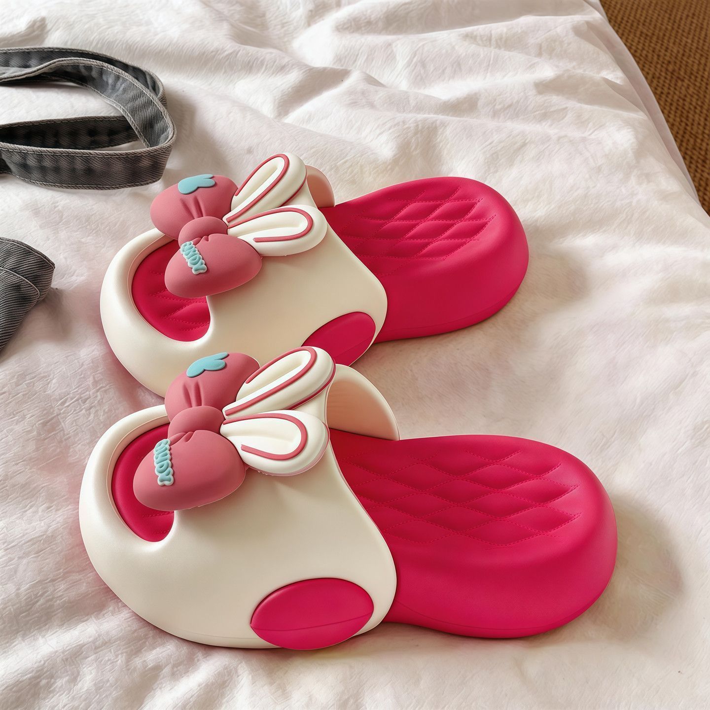 Cotton Candy Cone - Sevimli Fiyonklu Tavşan Kulaklı Platform Terlikler